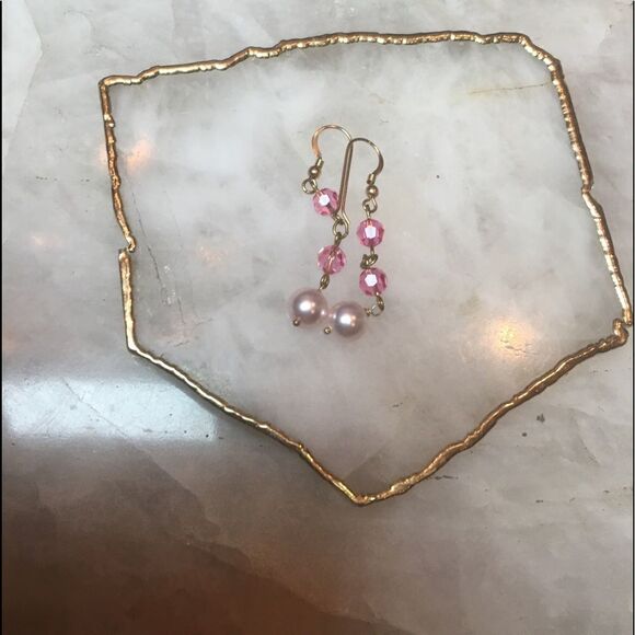 PINK & Pearl Drop Earrings by Dallas Designer - Picture 8 of 8